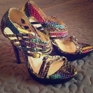 Multi colored snakeskin heels